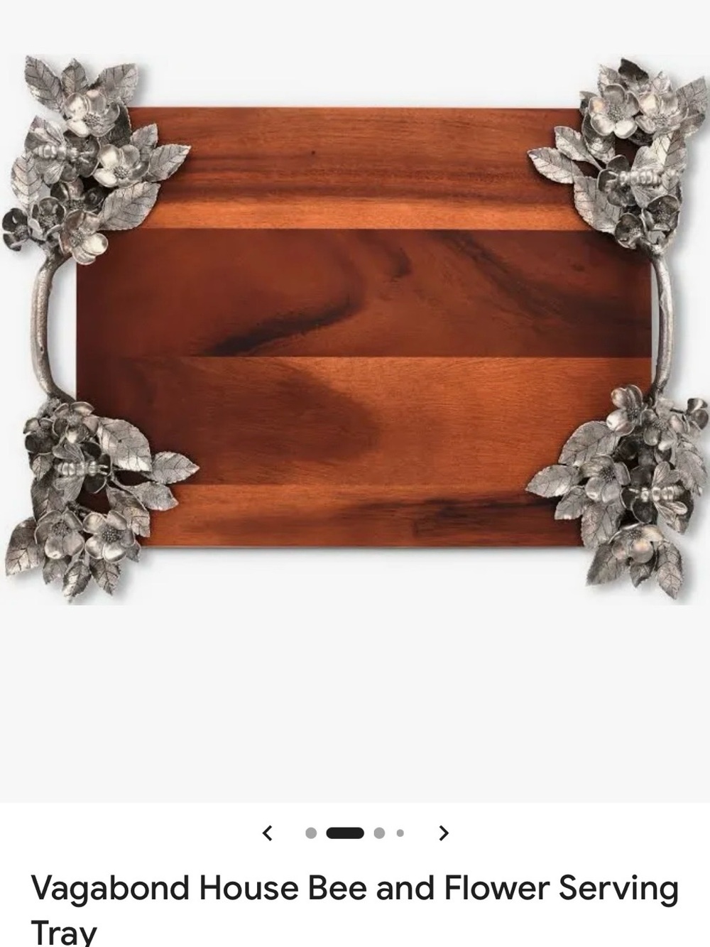 Vagabond House Silver Bee & Flower Wood Serving Tray